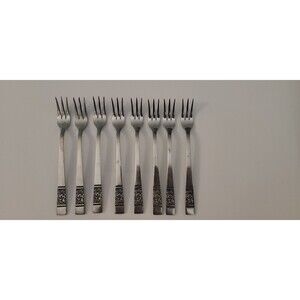 Set of 8 VTG National Stainless Laureen Rose Cocktail Forks Stainless Flatware